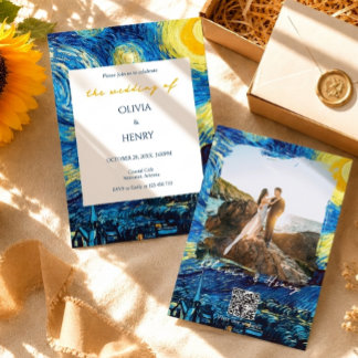Van Gogh Sternennacht Foto QR-Code Hochzeit Einladung