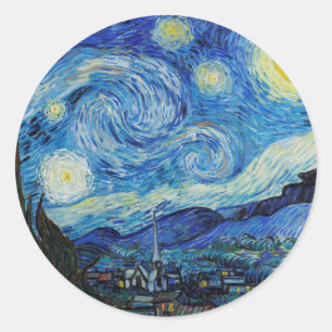 Van Gogh Sternennacht. Impressionismus Vintage-Kun Runder Aufkleber