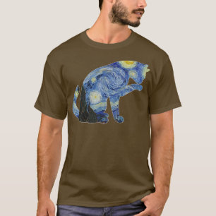 Van Gogh Sternennacht Katze Kunst Van Gogh Malerei T-Shirt