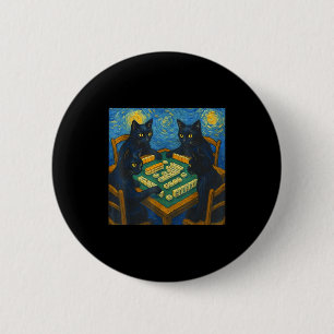 Van Gogh Sternennacht Katze spielt Mahjong chinesi Button