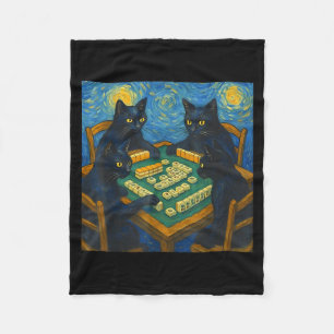 Van Gogh Sternennacht Katze spielt Mahjong chinesi Fleecedecke