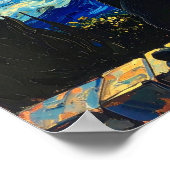 Van Gogh Sternennacht mit schwarzer Katze Poster (Ecke)