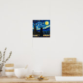 Van Gogh Sternennacht mit schwarzer Katze Poster (Küche)
