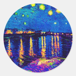 Van Gogh - Sternennacht über der Rhone Pop Art Runder Aufkleber