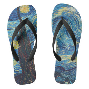 Van Gogh Sternennacht Vintage Blau Meisterwerk Badesandalen