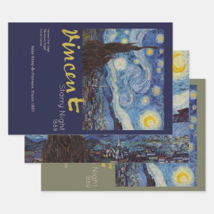 Van Gogh Sternennacht Vintage Blau Meisterwerk Geschenkpapier Set