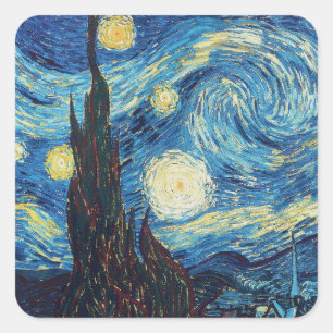 Van Gogh Sternennacht Vintage Blau Meisterwerk Quadratischer Aufkleber