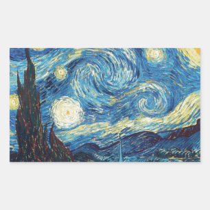 Van Gogh Sternennacht Vintage Blau Meisterwerk Rechteckiger Aufkleber