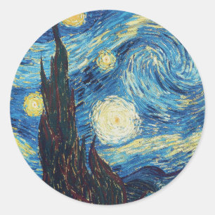 Van Gogh Sternennacht Vintage Blau Meisterwerk Runder Aufkleber
