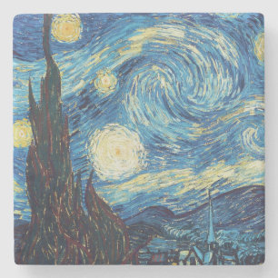 Van Gogh Sternennacht Vintage Blau Meisterwerk Steinuntersetzer
