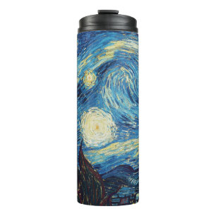 Van Gogh Sternennacht Vintage Blau Meisterwerk Thermosbecher