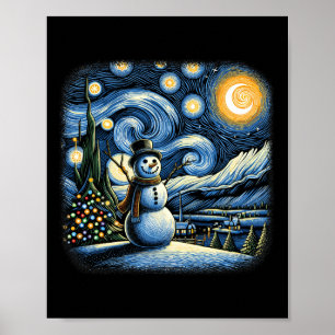 Van Gogh Sternennacht Weihnachten Schneemann Winte Poster