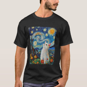 Van Gogh Sternennacht Weiße Katze T-Shirt