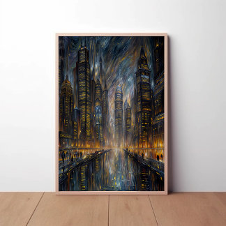 Van Gogh Stil Futuristische Stadtlandschaft Kunst Poster