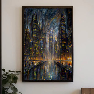 Van Gogh Stil Futuristische Stadtlandschaft Kunst Poster
