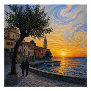Van Gogh Stil Liguriens Sonnenuntergang – Glänzend Poster