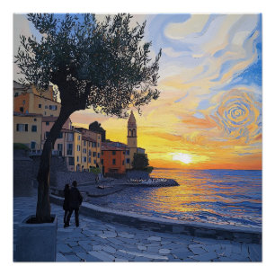 Van Gogh Stil Ligurischer Sonnenuntergang – Glänze Poster