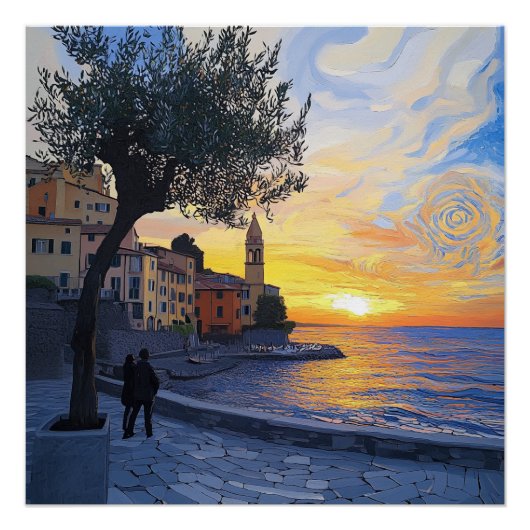 Van Gogh Stil Ligurischer Sonnenuntergang – Glänze Poster (Vorderseite)