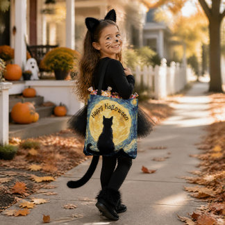 Van Gogh Stil schwarze Katze Halloween-Tasche Tasche