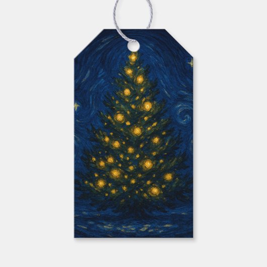 Van Gogh Stil Weihnachtsbaum Geschenkanhänger (Vorderseite)