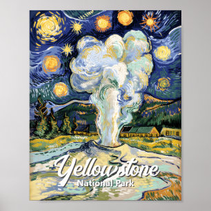 Van Gogh Stil Yellowstone Old Faithful Vintage Poster