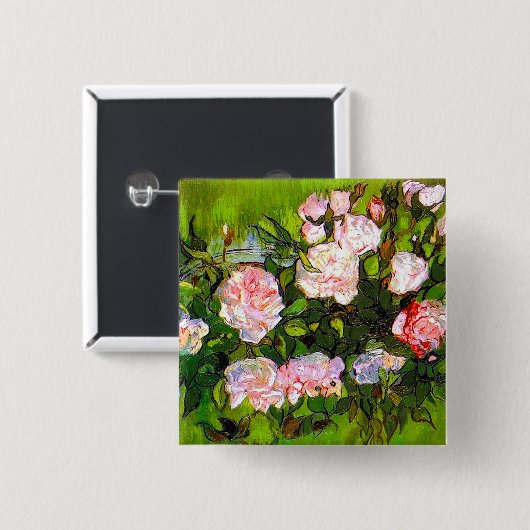 Van Gogh Still Life mit rosa Roses Button (Vorne & Hinten)