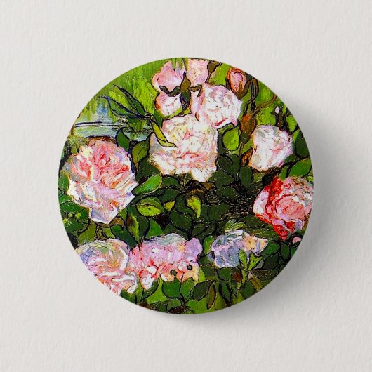 Van Gogh Still Life mit rosa Roses Button (Vorderseite)