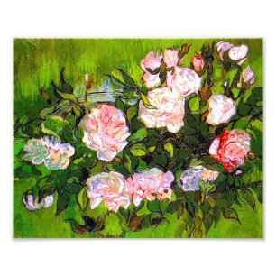 Van Gogh Still Life mit rosa Roses Fotodruck