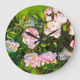 Van Gogh Still Life mit rosa Roses Große Wanduhr