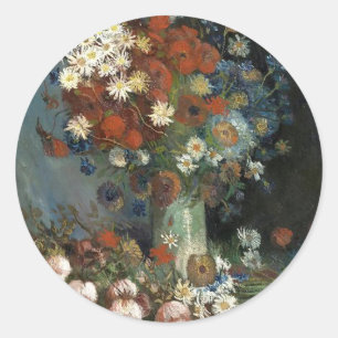 Van Gogh Still Life mit Wiese-Blume und Rose Runder Aufkleber