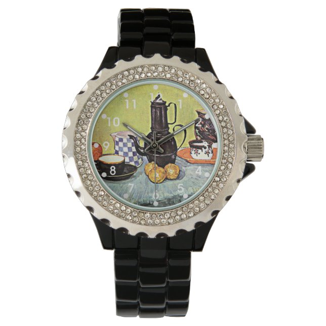 Van Gogh: Stillleben mit blauem Email-Coffeepot Armbanduhr (Vorderseite)