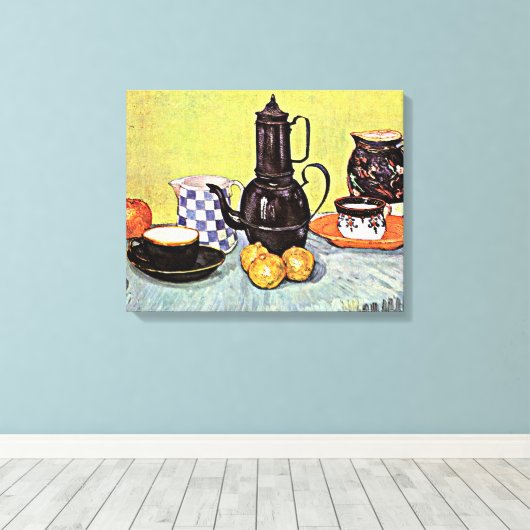 Van Gogh - Stillleben mit blauem Email-Kaffee Leinwanddruck (Insitu (Holzboden))