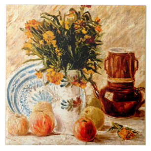 Van Gogh - Stillleben mit Kaffeekuchen und Blume Fliese