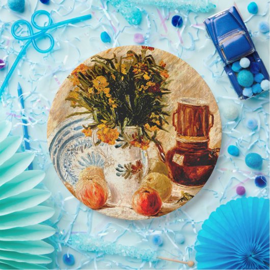 Van Gogh - Stillleben mit Kaffeekuchen und Blume Pappteller (Party)