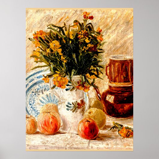 Van Gogh - Stillleben mit Kaffeekuchen und Blume Poster (Vorne)