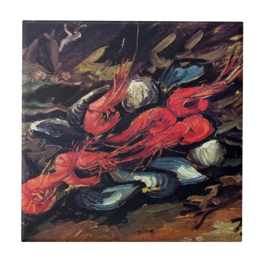 Van Gogh - Stillleben mit Muscheln und Shrimp Fliese (Vorderseite)