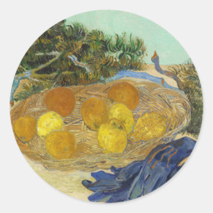 Van Gogh Stillleben mit Orangen, Zitronen und blau Runder Aufkleber