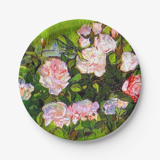 Van Gogh Stillleben mit rosa Rosen Pappteller (Vorderseite)