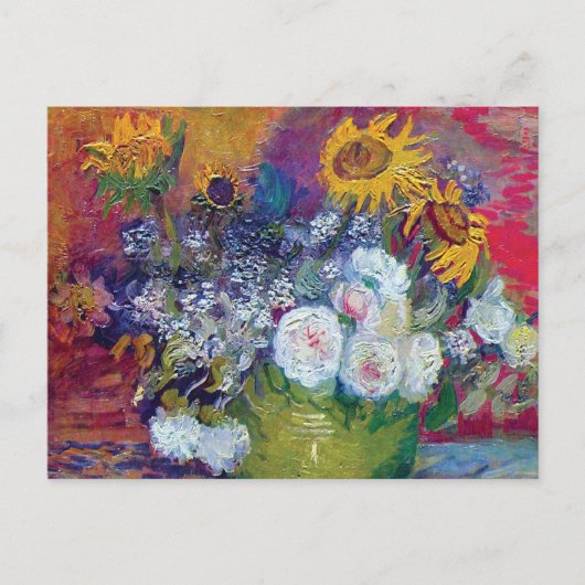 Van Gogh - Stillleben mit Rose und Sonnenblumen Postkarte (Vorderseite)