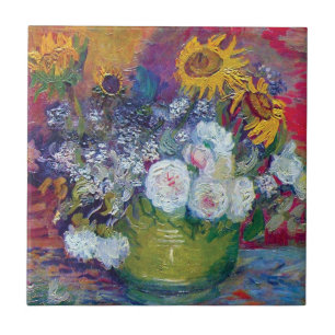 Van Gogh - Stillleben mit Rosen und Sonnenblumen Fliese