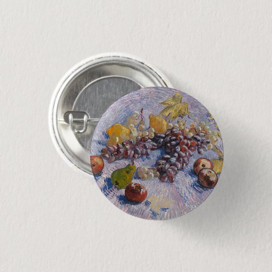 Van Gogh Stillleben mit Trauben und Äpfeln Kunstpr Button (Vorne & Hinten)