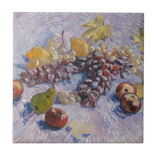 Van Gogh Stillleben mit Trauben und Äpfeln Kunstpr Fliese (Vorderseite)