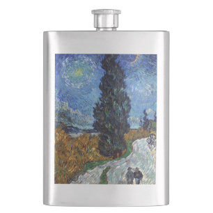 Van Gogh Straße mit Zypressen Impressionismus Flachmann