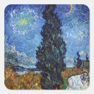 Van Gogh Straße mit Zypressen Impressionismus Quadratischer Aufkleber