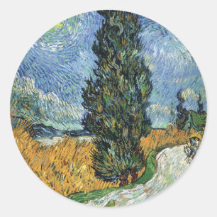Van Gogh Straße mit Zypressen Impressionismus Runder Aufkleber