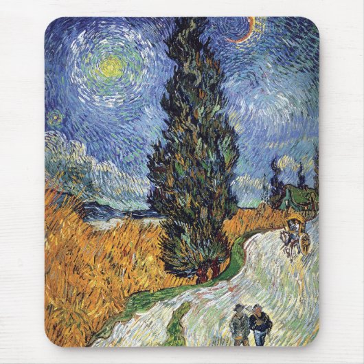 Van Gogh - Straße mit Zypressen Mousepad (Vorne)