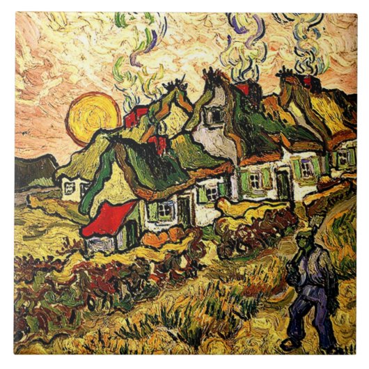 Van Gogh: Strohdachhäuser im Sonnenschein Fliese (Vorderseite)