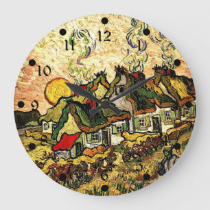 Van Gogh: Strohdachhäuser im Sonnenschein Große Wanduhr