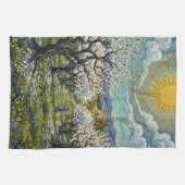 Van Gogh Style Almond Orchard Sunlit Blossom  Geschirrtuch (Horizontal)