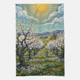 Van Gogh Style Almond Orchard Sunlit Blossom  Geschirrtuch